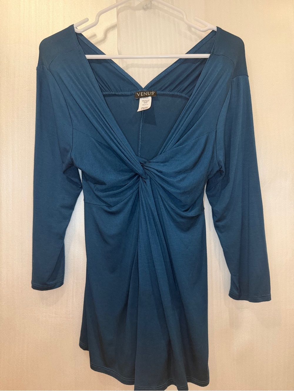 VENUS Teal V-Neck Twist-Front Long Sleeve Top Size Medium